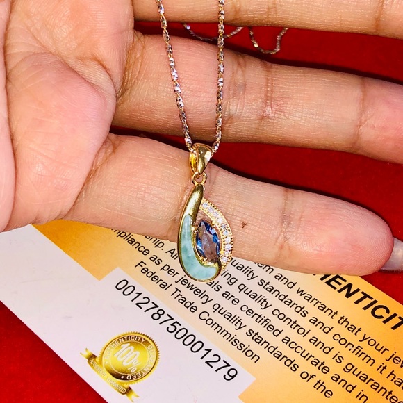 Natural Tanzanite w/ Natural Larimar beautiful Turkish 14k gold vermeil pendant - Picture 11 of 11